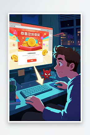 卡通网络安全全民反诈预防电信诈骗人物插画素材下载-众图网