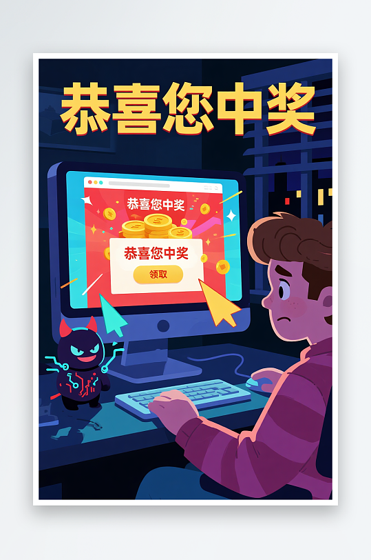 卡通网络安全全民反诈预防电信诈骗人物插画-众图网