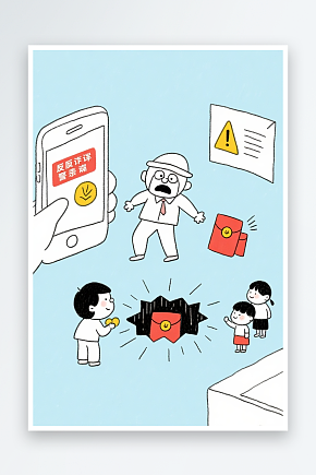 卡通网络安全全民反诈预防电信诈骗人物插画素材下载-众图网