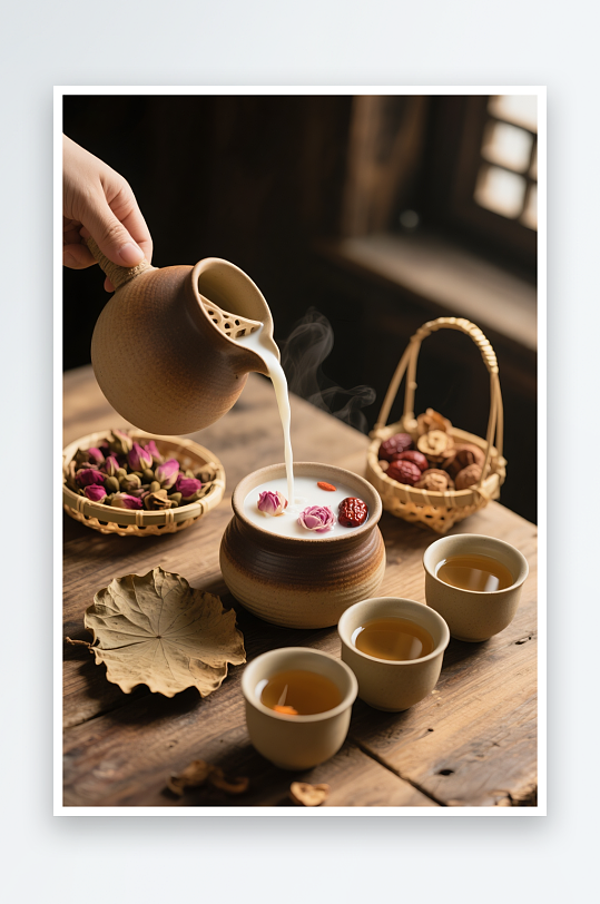 茶葉牛奶中國(guó)風(fēng)罐罐烤奶奶茶飲品攝影圖
