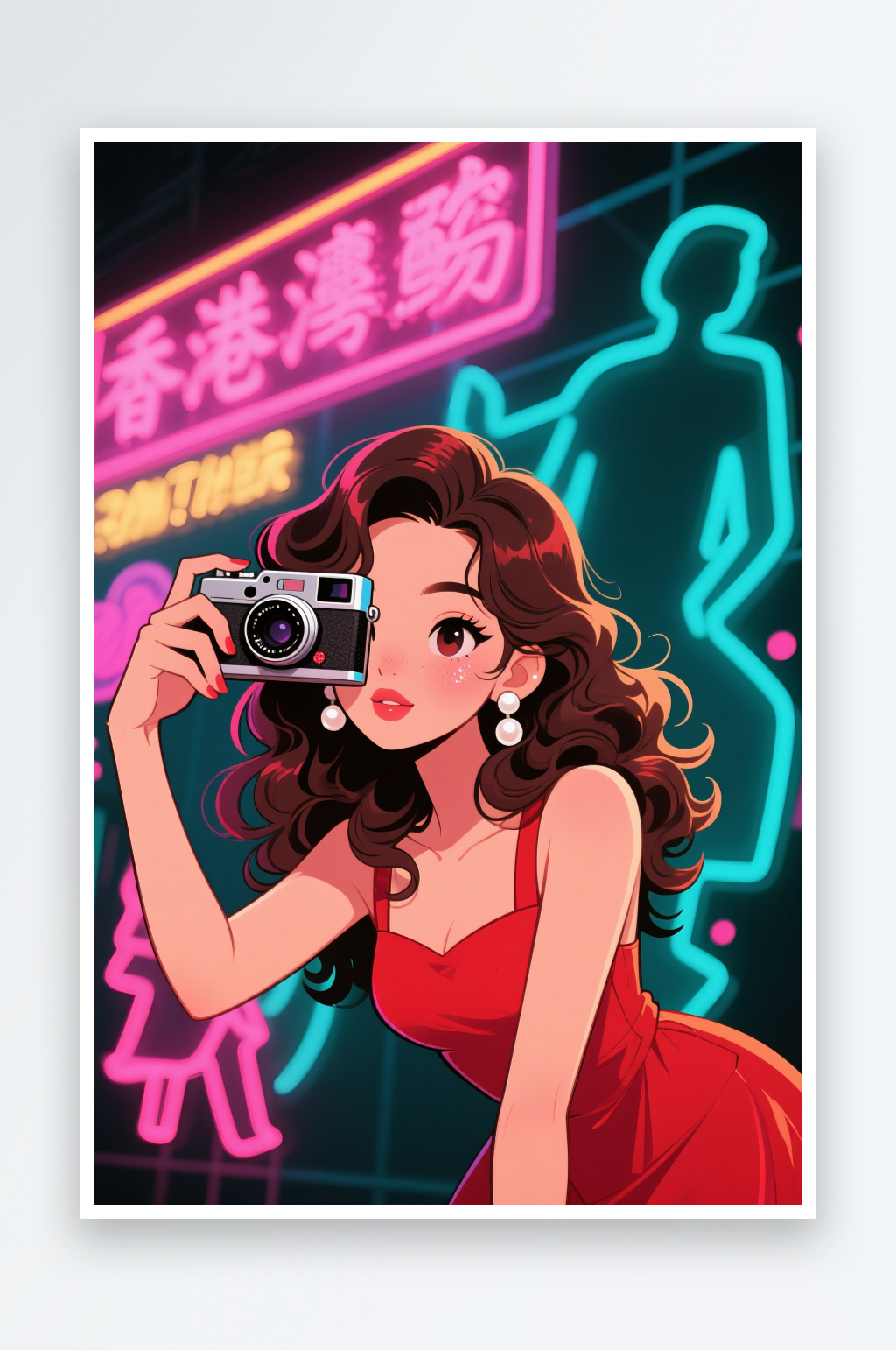 少女自拍头像卡通人物自拍头像插画素材