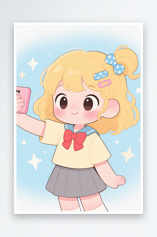少女自拍头像卡通人物自拍头像插画