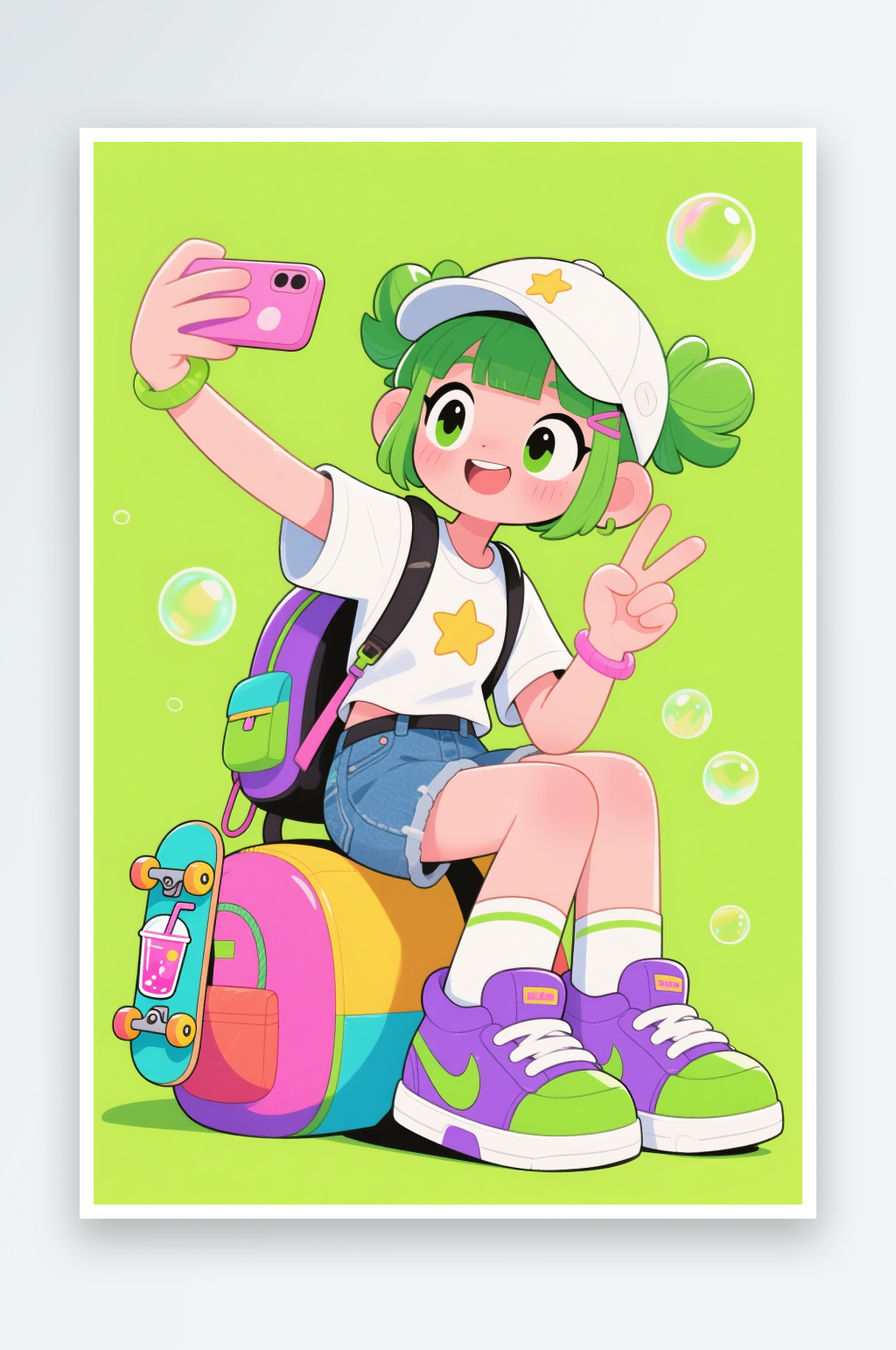 潮流自拍头像卡通人物自拍头像插画素材