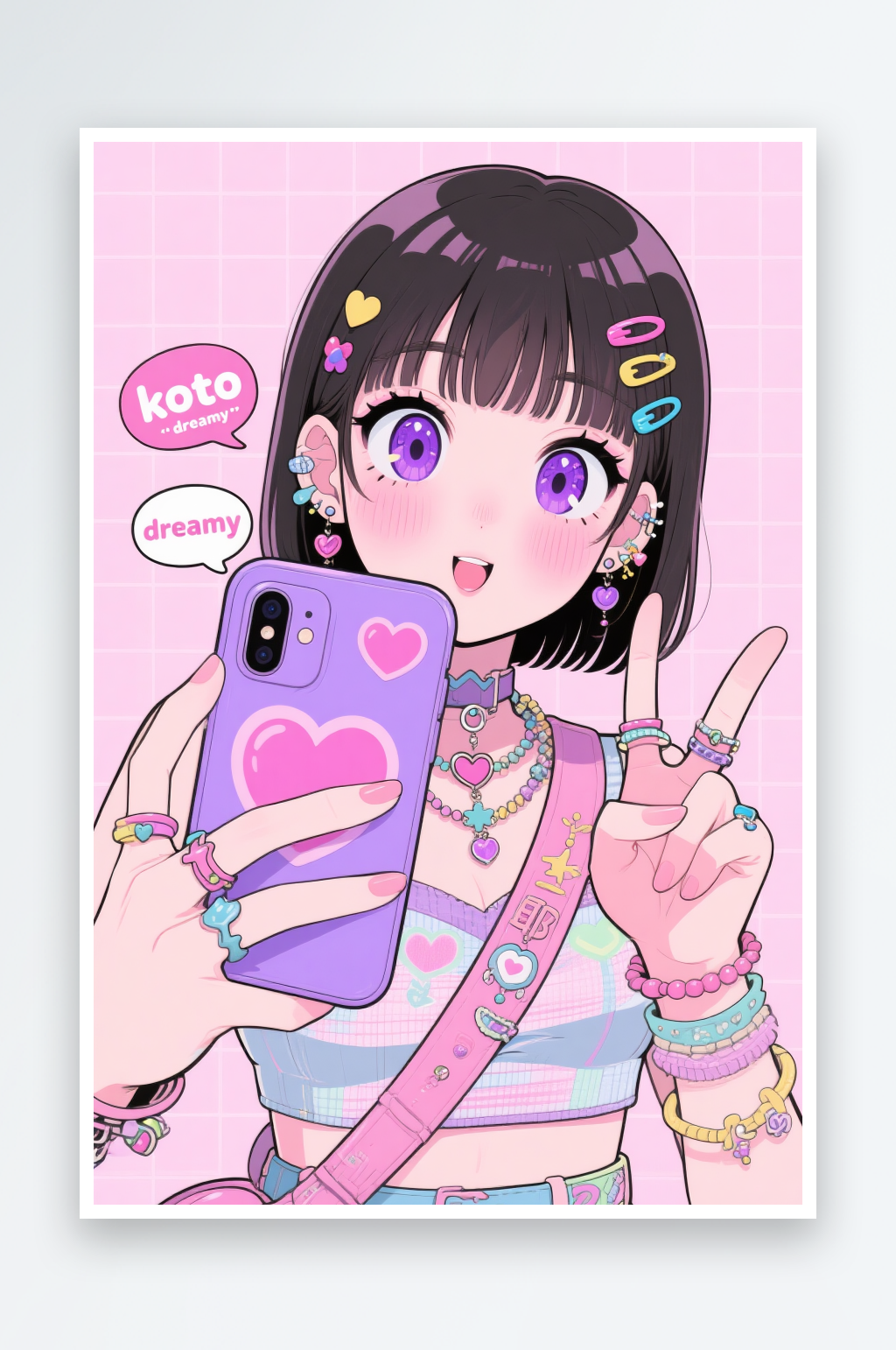 潮流自拍头像卡通人物自拍头像插画素材