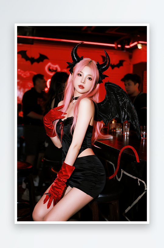 天使惡魔美女萬(wàn)圣節(jié)酒吧美女人物攝影圖