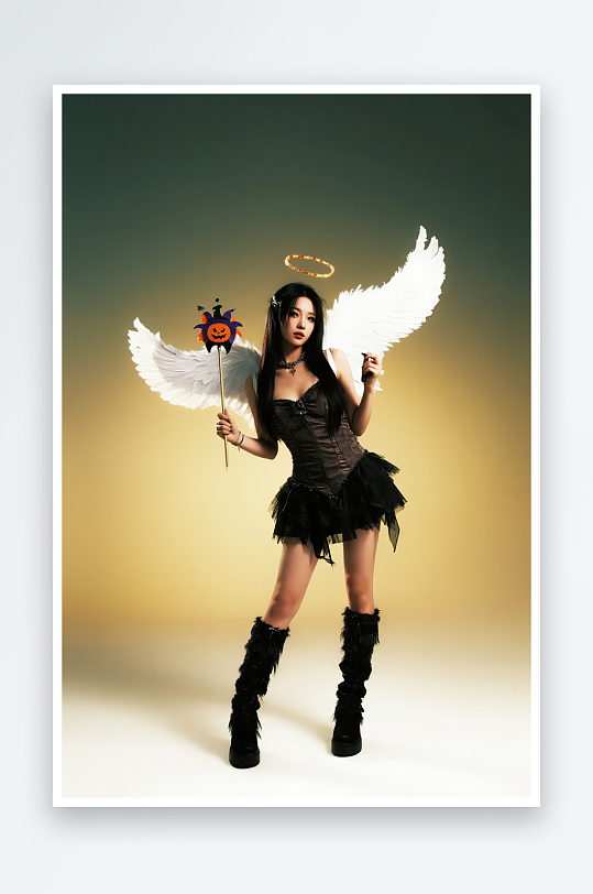 扮鬼美女天使恶魔万圣节酒吧美女人物摄影图-众图网