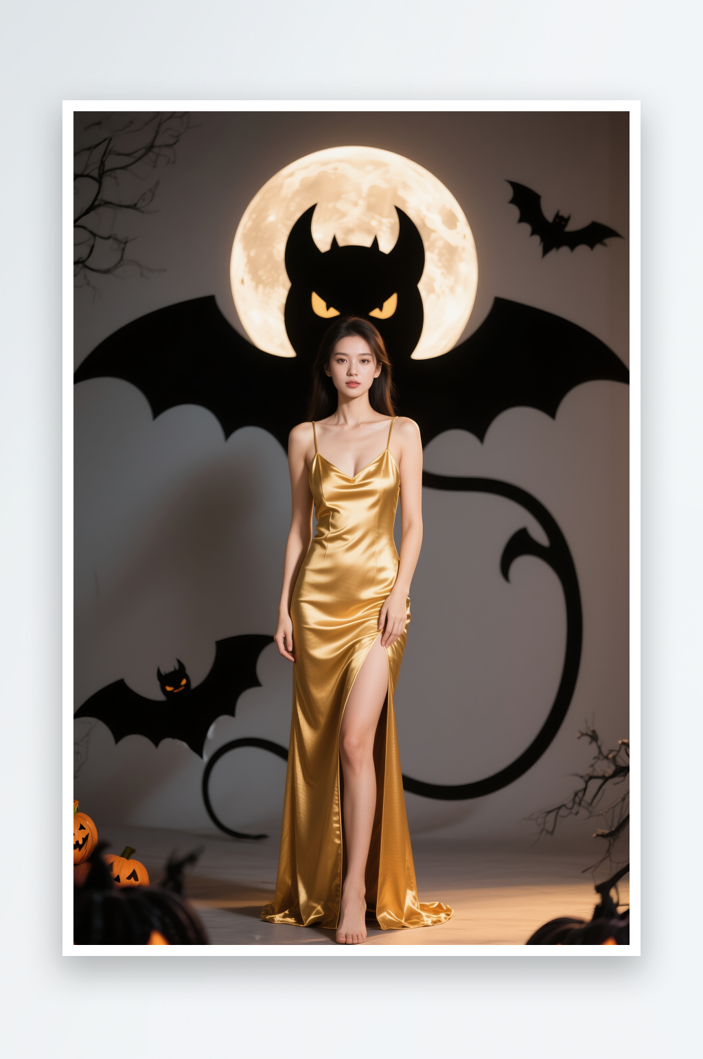扮鬼美女蝙蝠恶魔万圣节酒吧美女人物摄影图素材