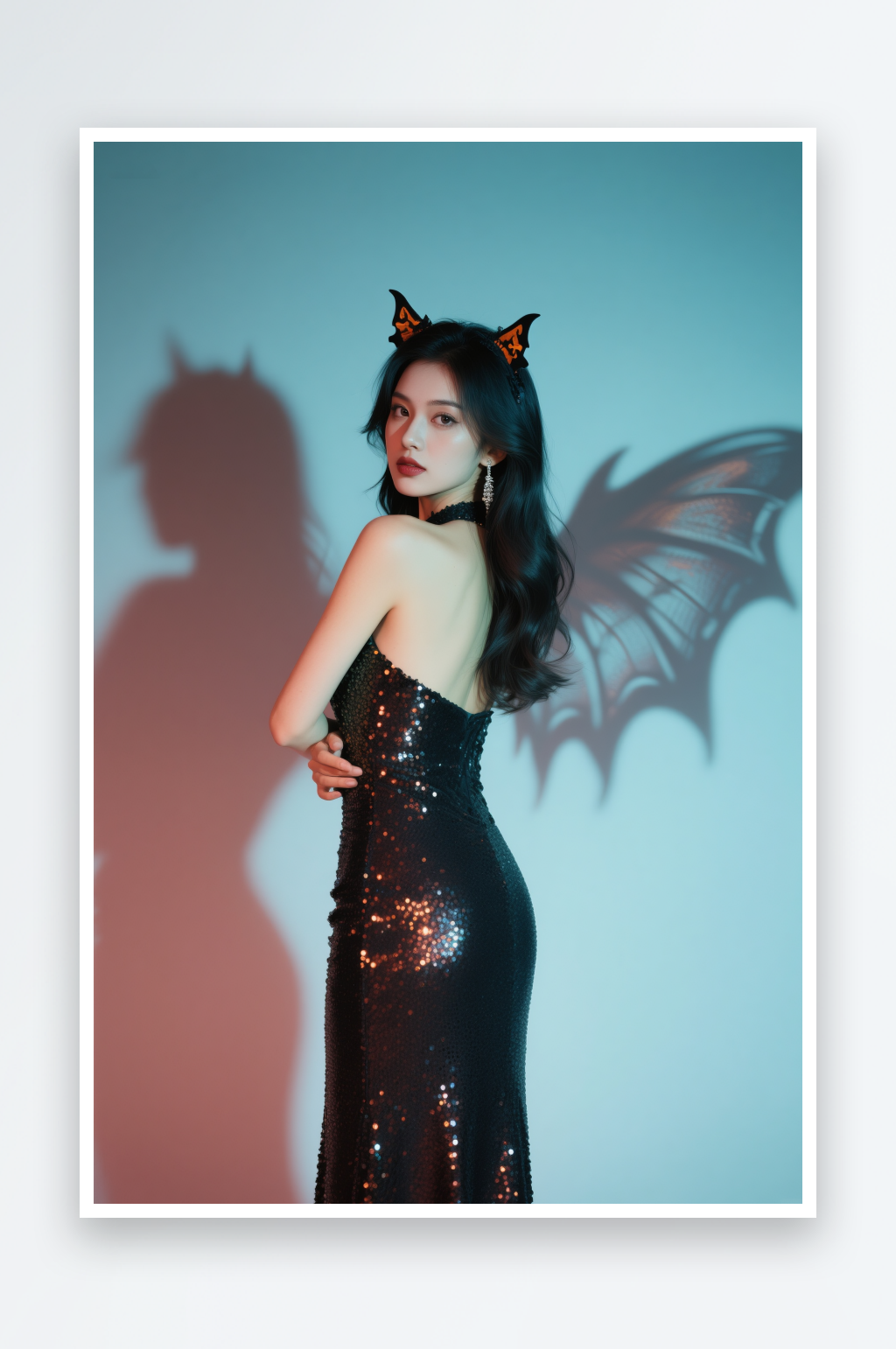 扮鬼美女蝙蝠恶魔万圣节酒吧美女人物摄影图素材