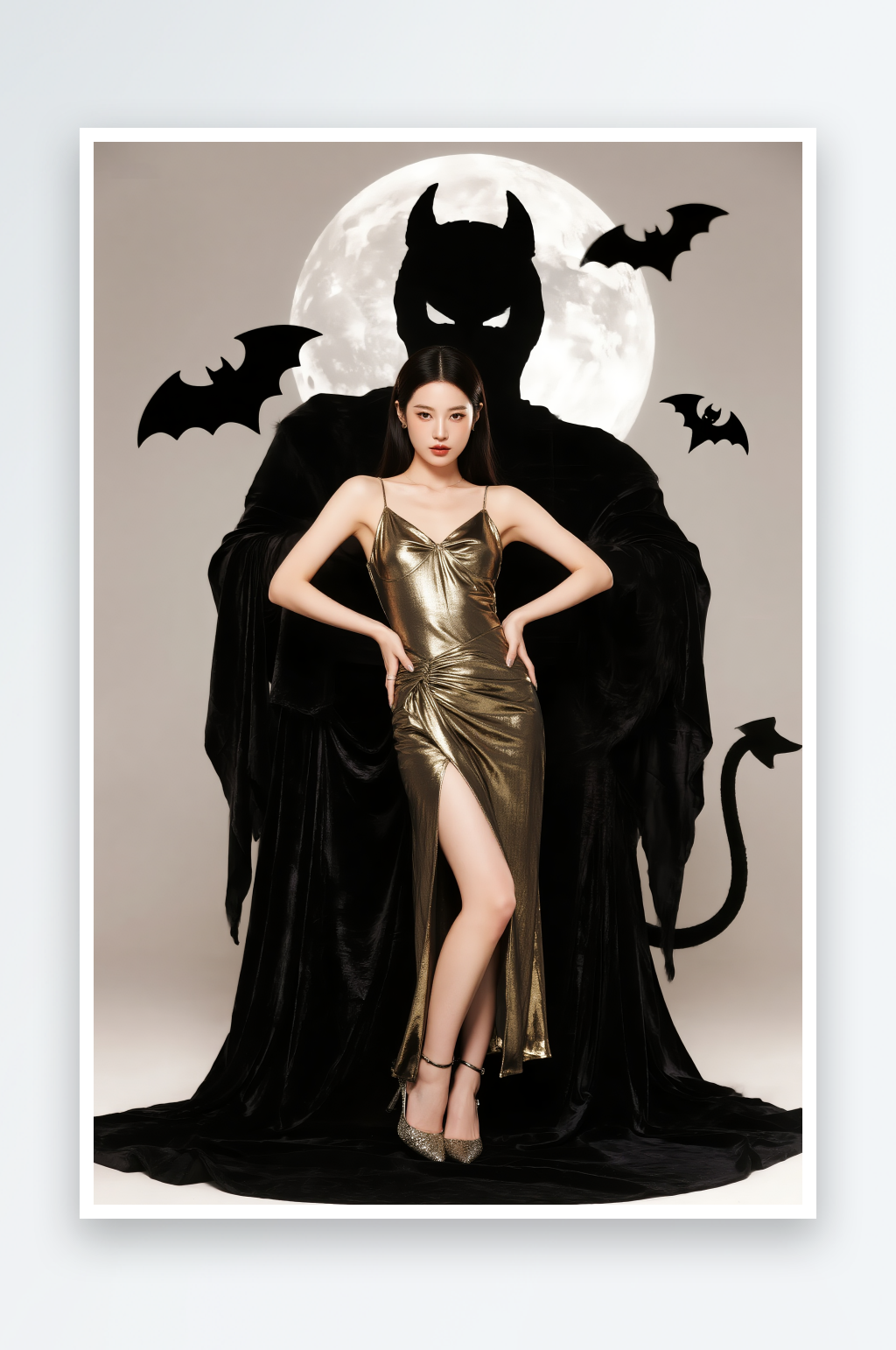 扮鬼美女蝙蝠恶魔万圣节酒吧美女人物摄影图素材