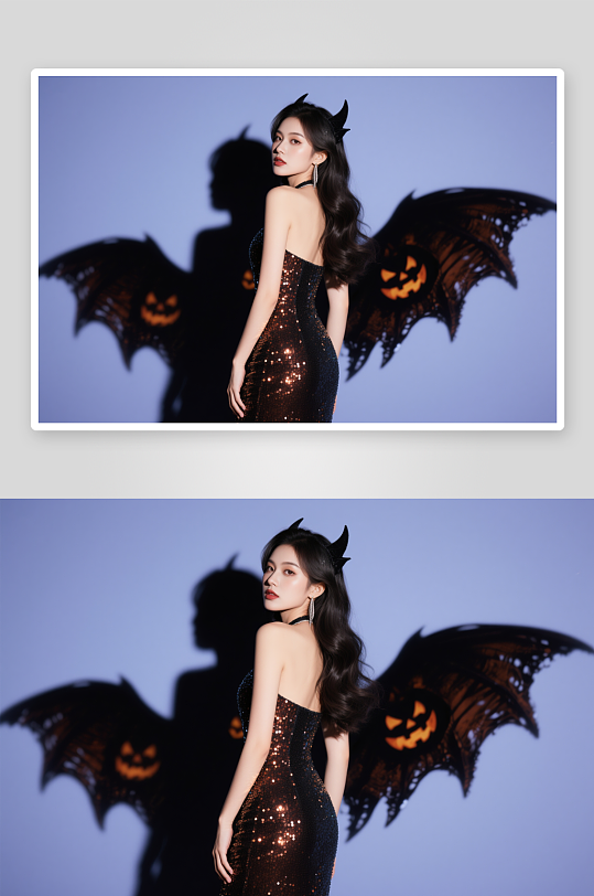 扮鬼美女蝙蝠恶魔万圣节酒吧美女人物摄影图-众图网