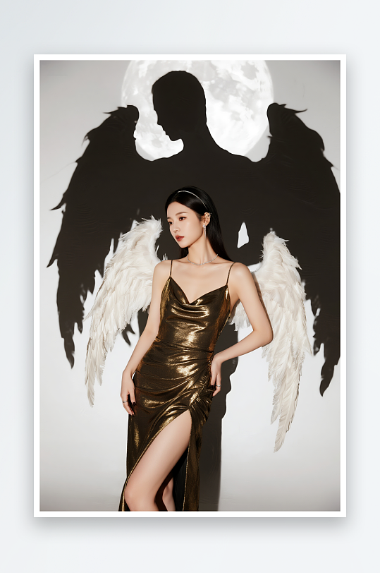 天使恶魔影子美女万圣节酒吧美女人物摄影图-众图网