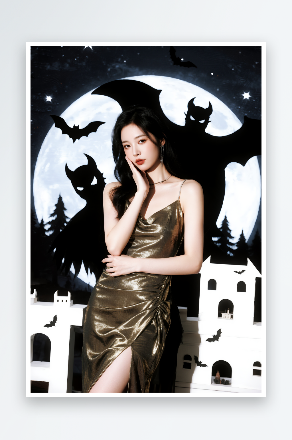 扮鬼蝙蝠恶魔美女万圣节酒吧美女人物摄影图素材
