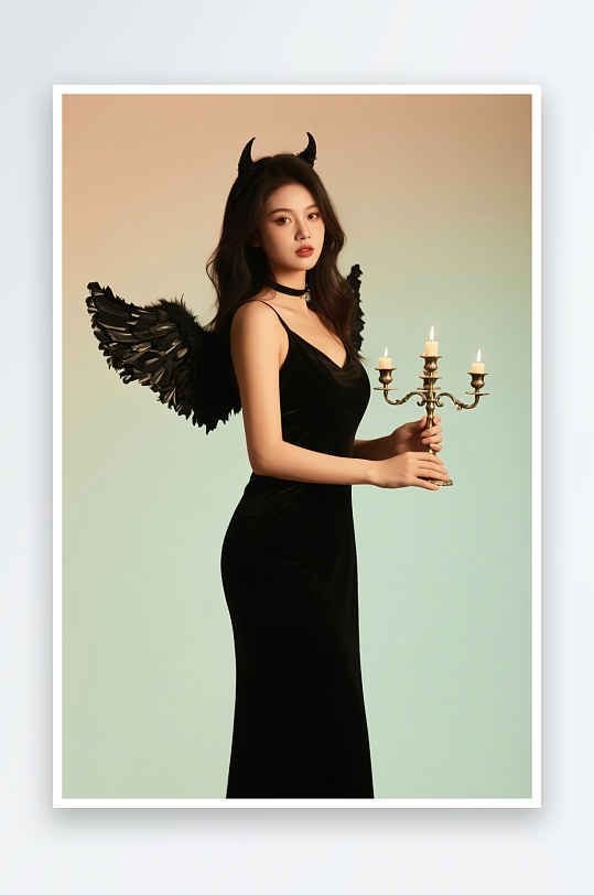 天使恶魔影子美女万圣节酒吧美女人物摄影图-众图网