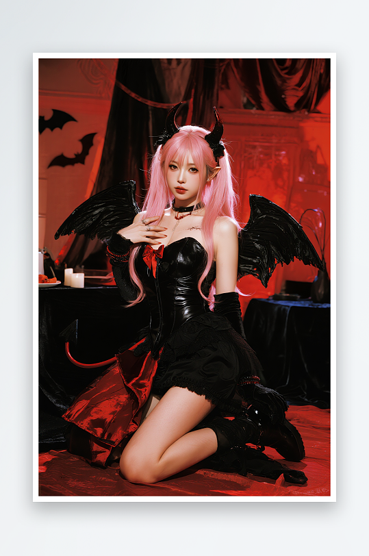 天使恶魔影子美女万圣节酒吧美女人物摄影图-众图网