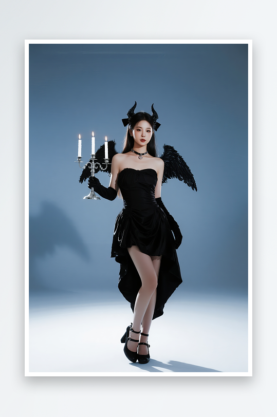 天使惡魔影子萬圣節(jié)酒吧美女人物攝影圖