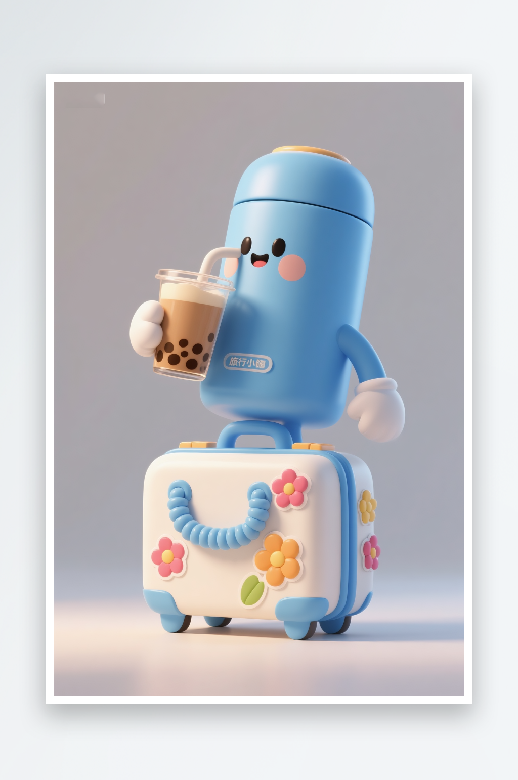 喝奶茶抽象立体3D旅游休闲卡通插画素材