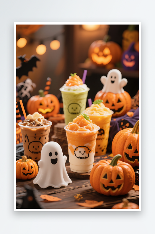 南瓜巧克力万圣节奶茶咖啡饮品摄影图-众图网