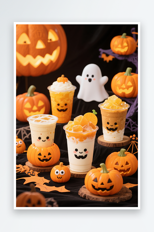 南瓜巧克力万圣节奶茶咖啡饮品摄影图