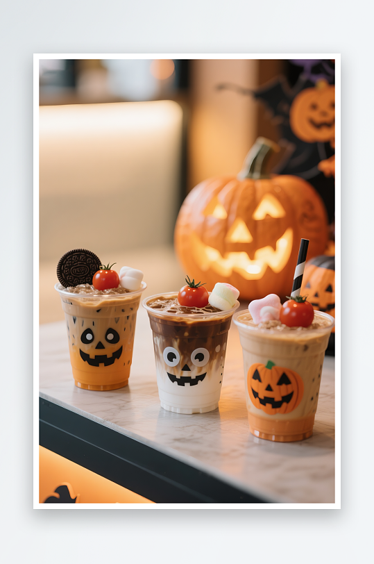 捣蛋幽灵奶茶万圣节奶茶咖啡饮品摄影图-众图网