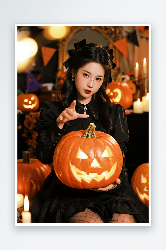 南瓜美女万圣节派对化装舞会人物摄影图-众图网