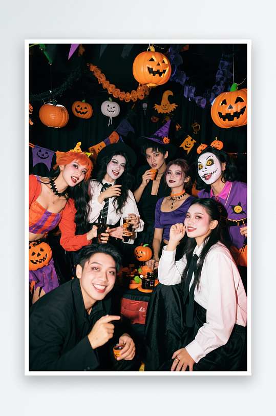 马戏团派对万圣节派对化装舞会人物摄影图-众图网