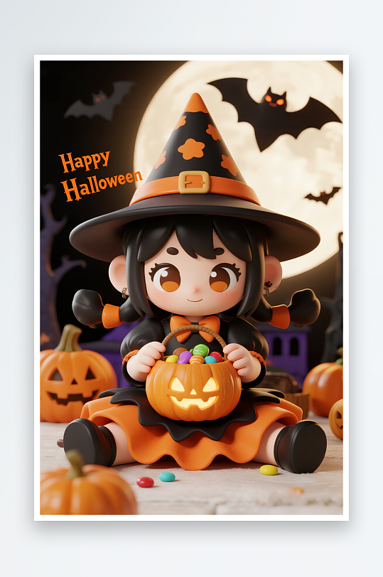 巫师蝙蝠蜘蛛怪万圣节人物模型插画-众图网