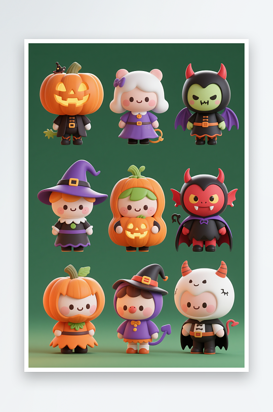 可爱小孩子扮鬼万圣节人物模型插画-众图网