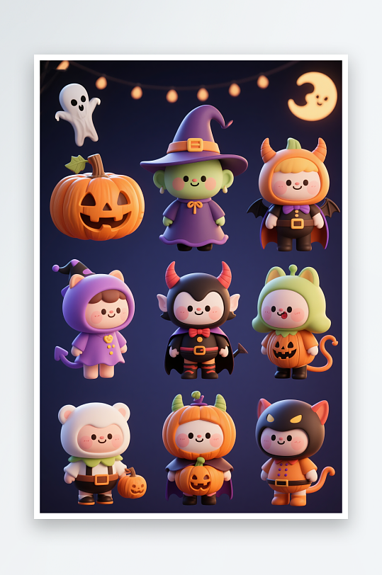 可爱小孩子扮鬼万圣节人物模型插画-众图网
