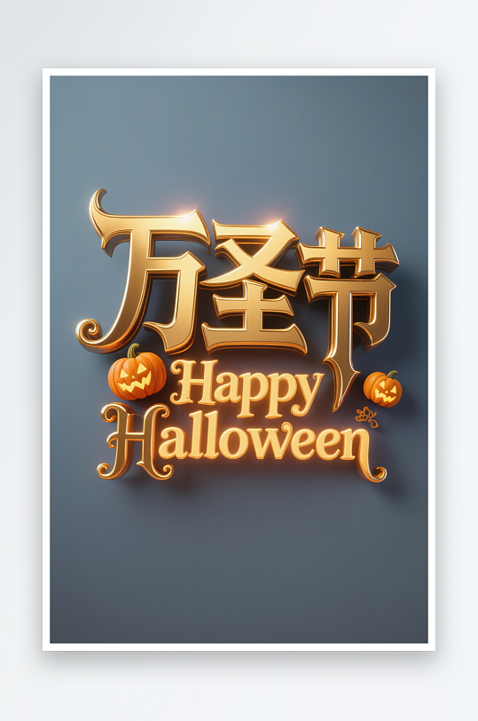 烫金立体南瓜万圣节捣蛋夜艺术字字体设计
