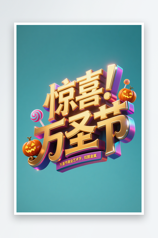 烫金立体南瓜万圣节捣蛋夜艺术字字体设计-众图网