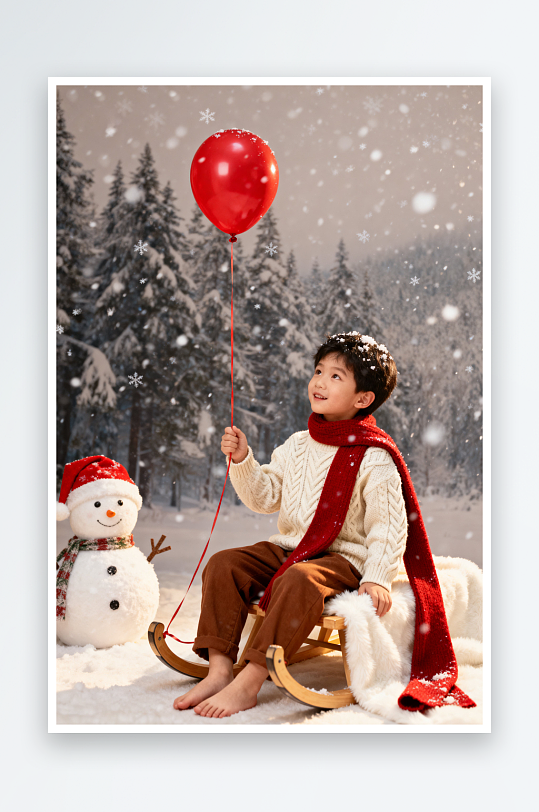 可爱儿童玩雪花立冬冬季儿童人物摄影图-众图网