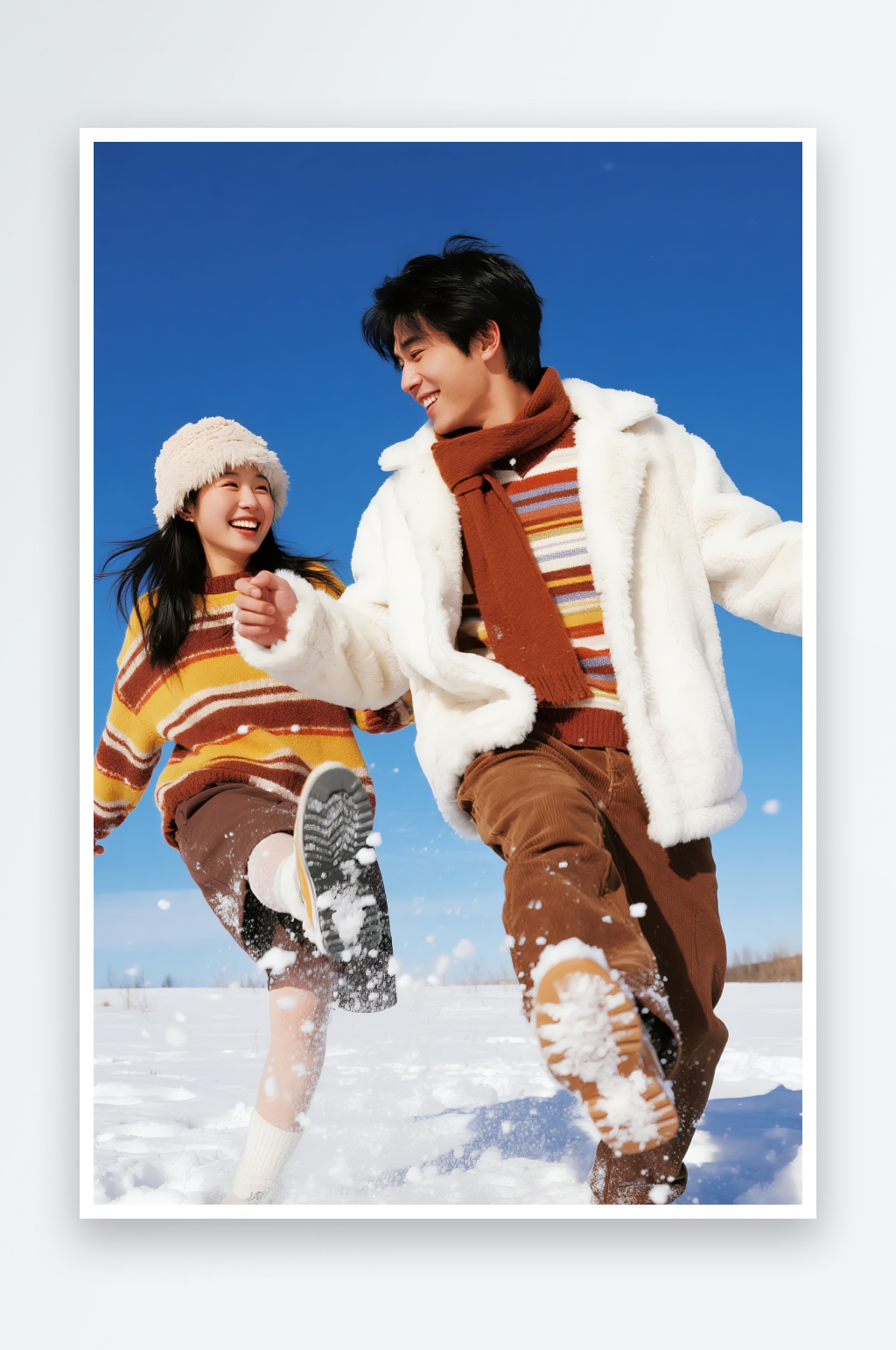 年轻情侣旅拍立冬冬季情侣旅游潮流青年人物摄影图素材