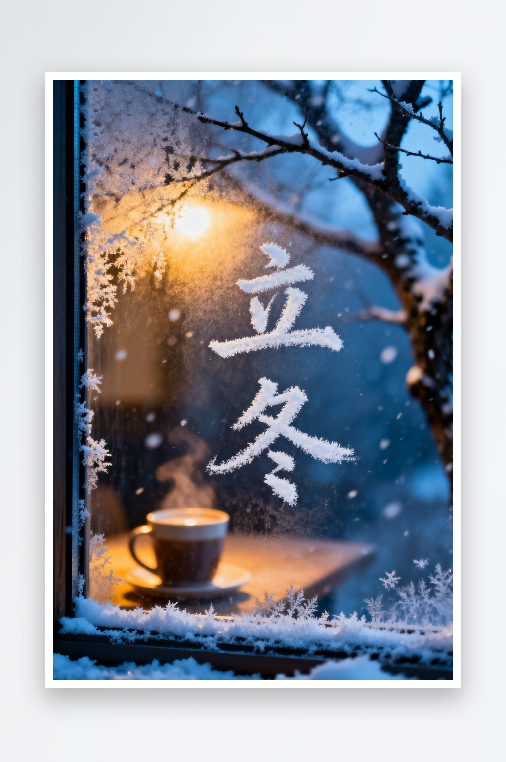 二十四节气创意雪地立冬节气背景图素材