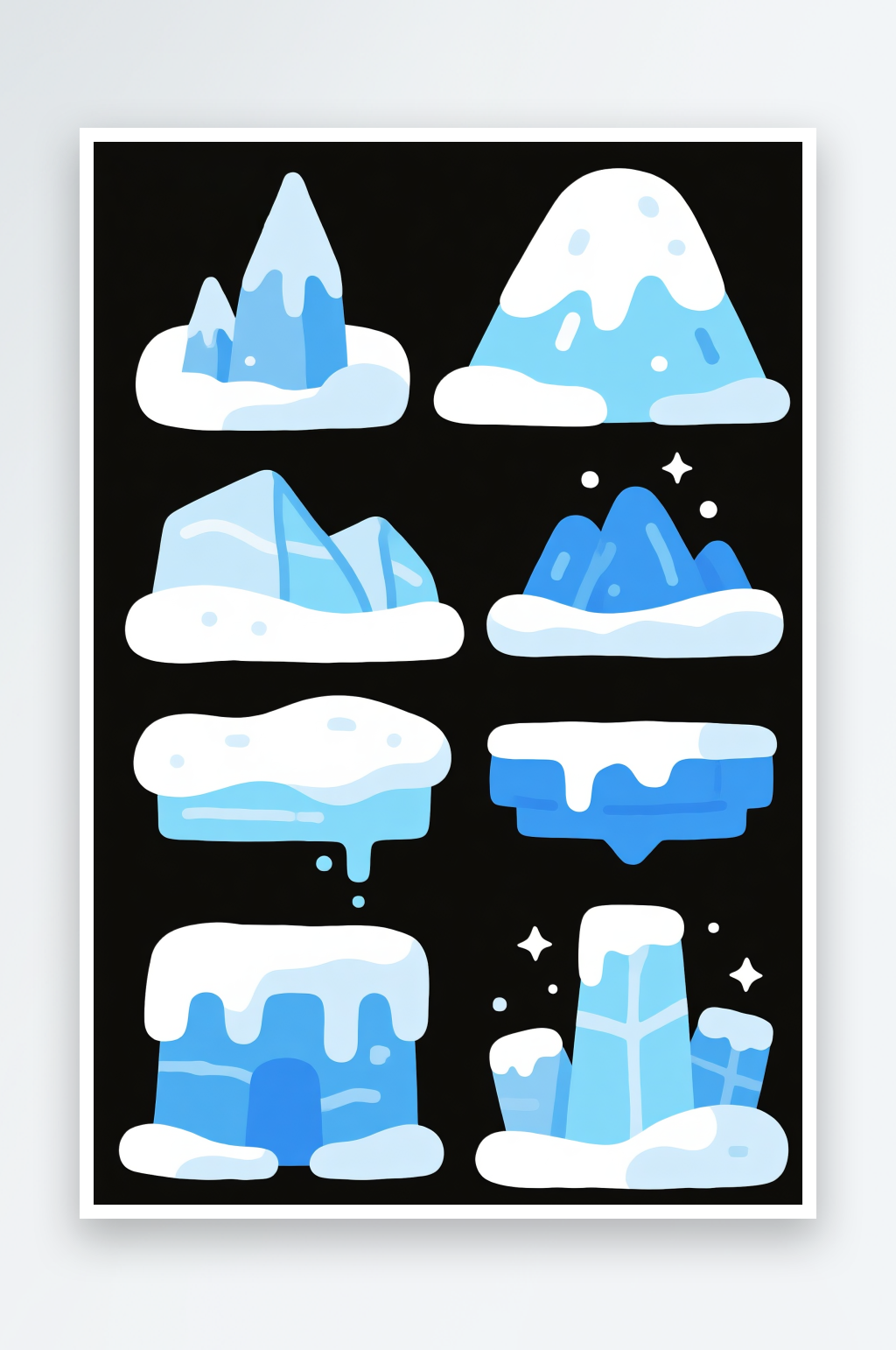 冬季白色雪花雪块雪条冰棱插画元素素材