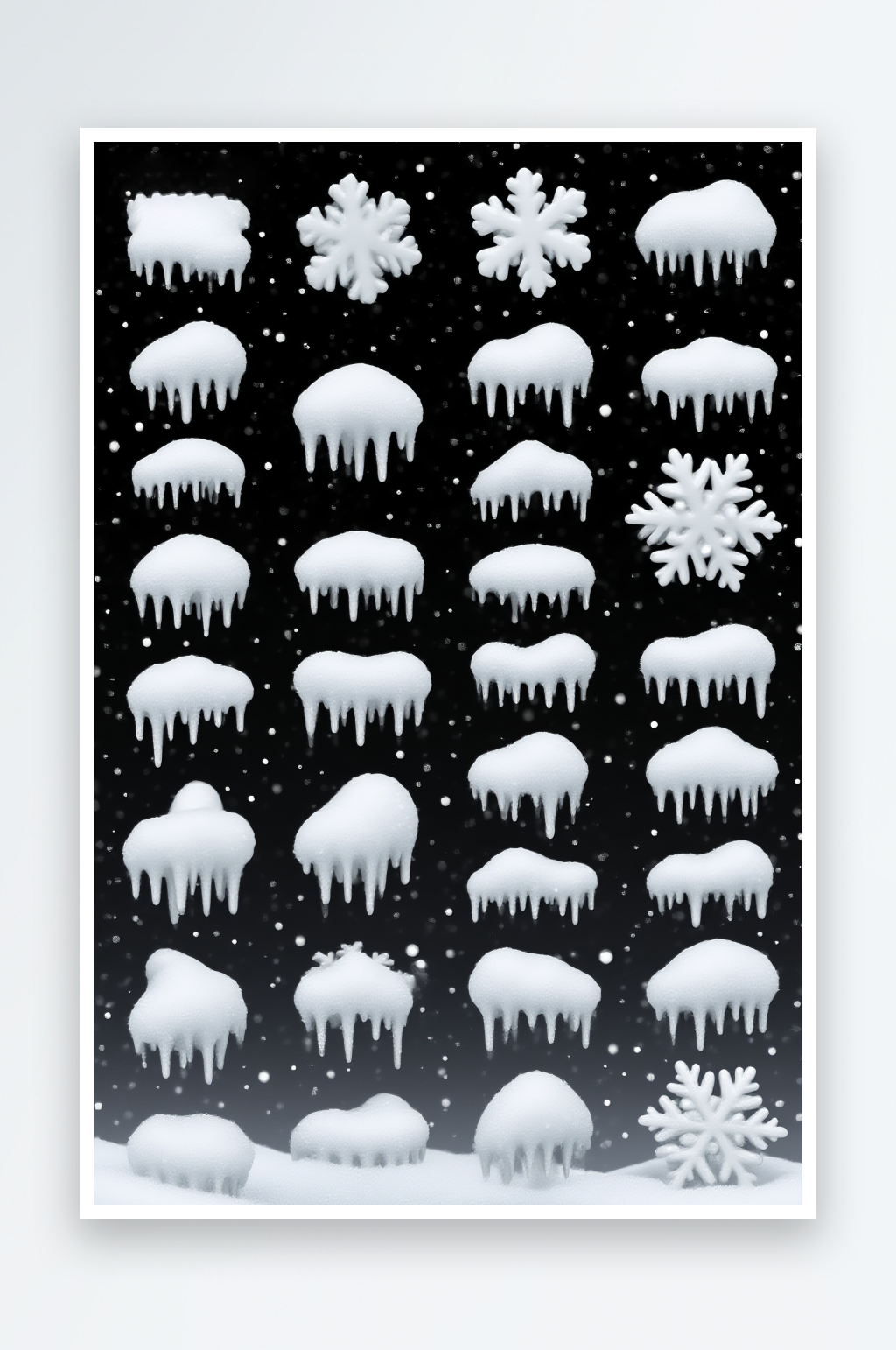 冬季白色雪花雪块雪条冰棱插画元素素材