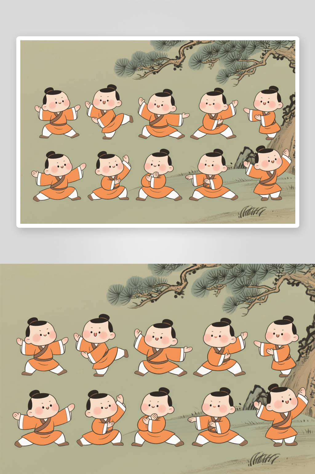 2D卡通中医文化八段锦人物插画素材