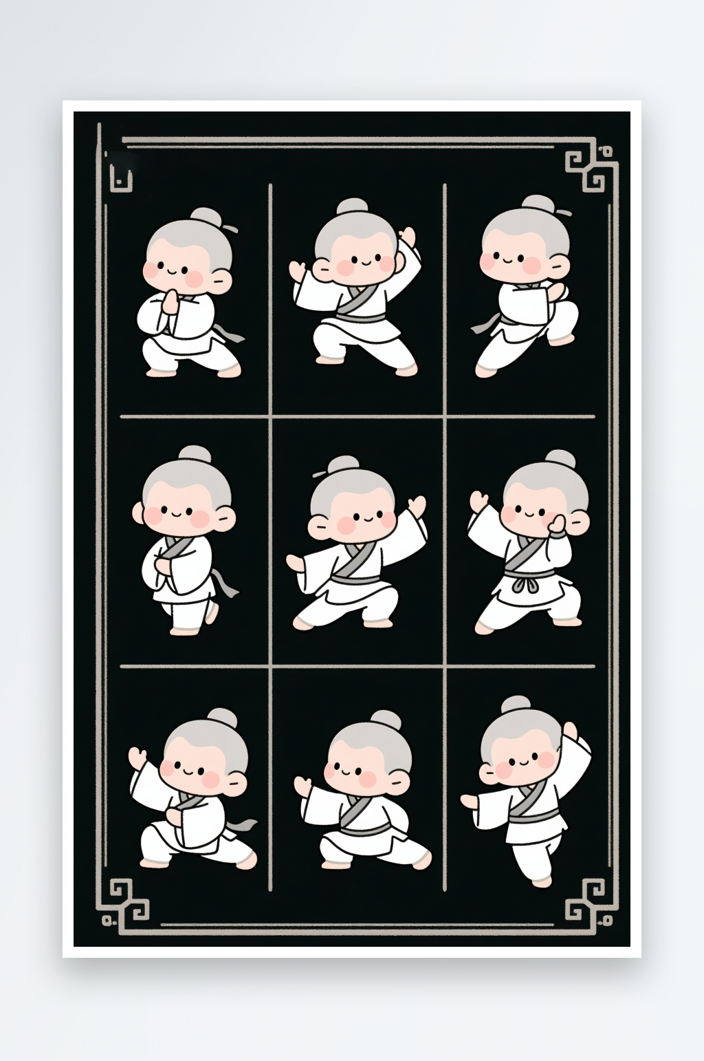 2D卡通中医文化八段锦人物插画素材