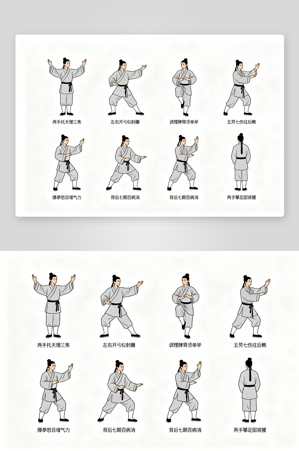 2D卡通中医文化八段锦人物插画素材