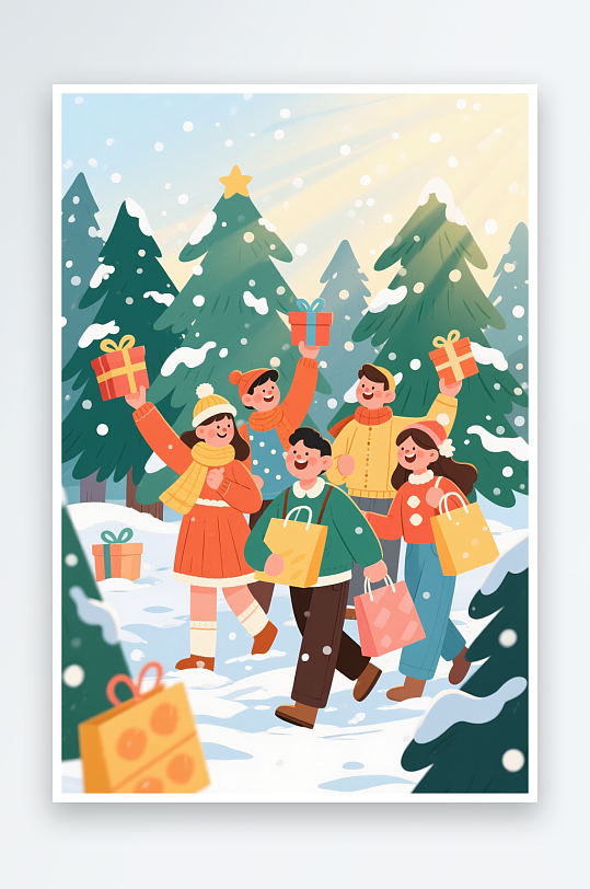 扁人们购物购物车冬季冬天立冬购物人物插画-众图网