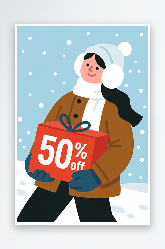 可爱抱着礼物盒冬季冬天立冬购物人物插画-众图网