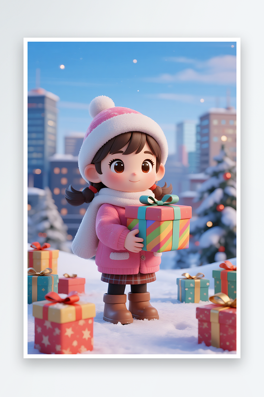 大雪出行圣誕禮物冬季冬天立冬購物人物插畫