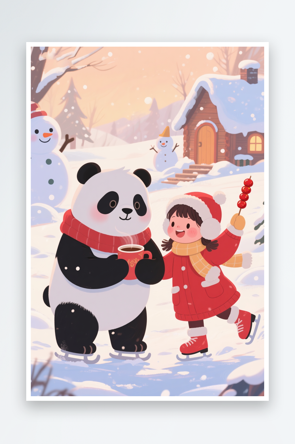 熊猫雪地玩耍冬季立冬节气冬至卡通动物插素材