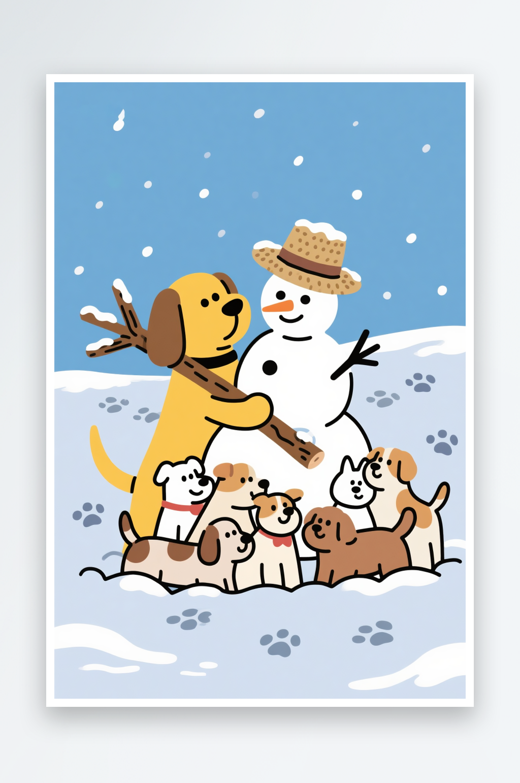狗狗雪地滑雪冬季立冬节气冬至卡通动物插素材