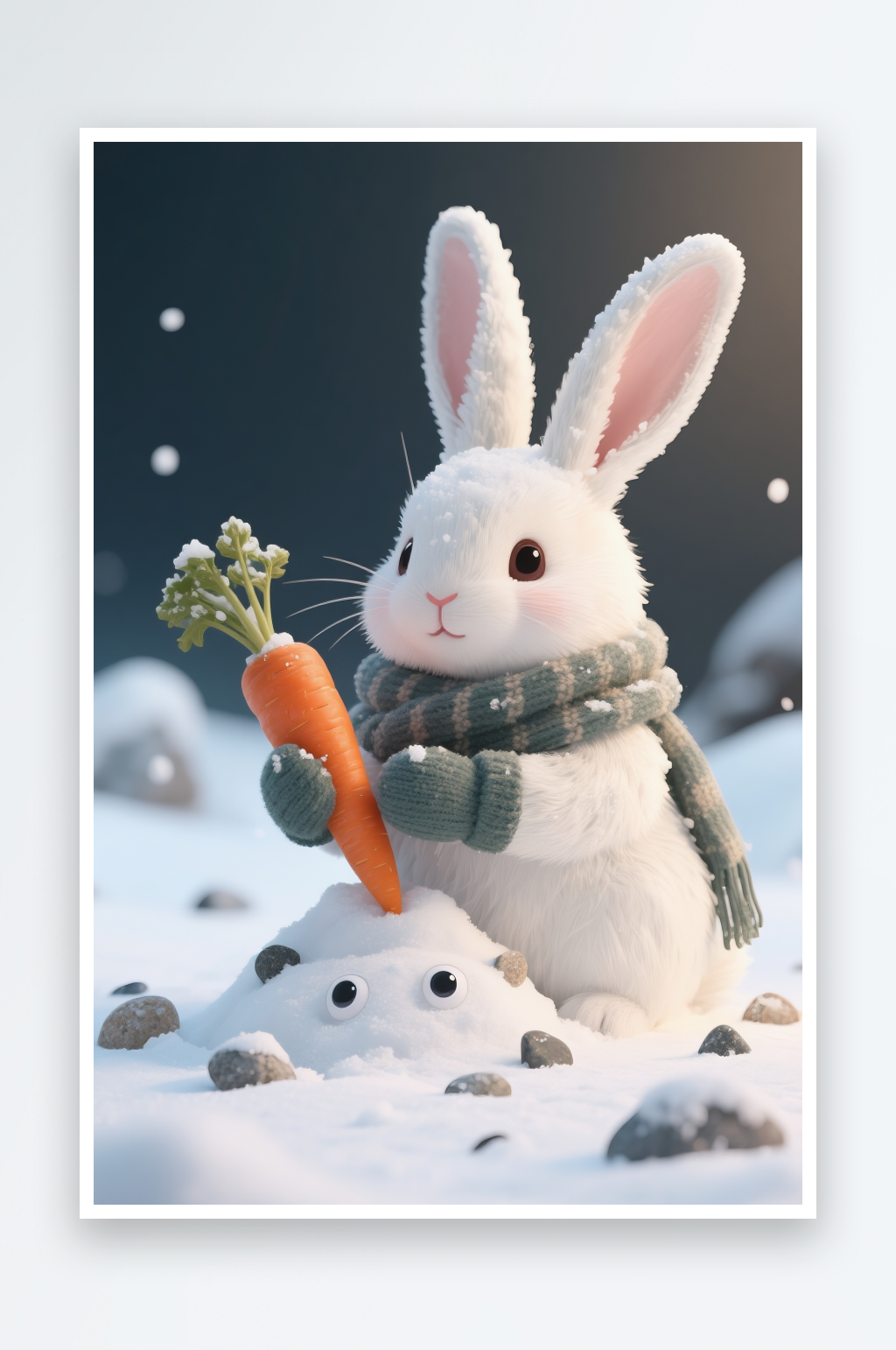兔子雪地玩耍冬季立冬节气冬至卡通动物插素材