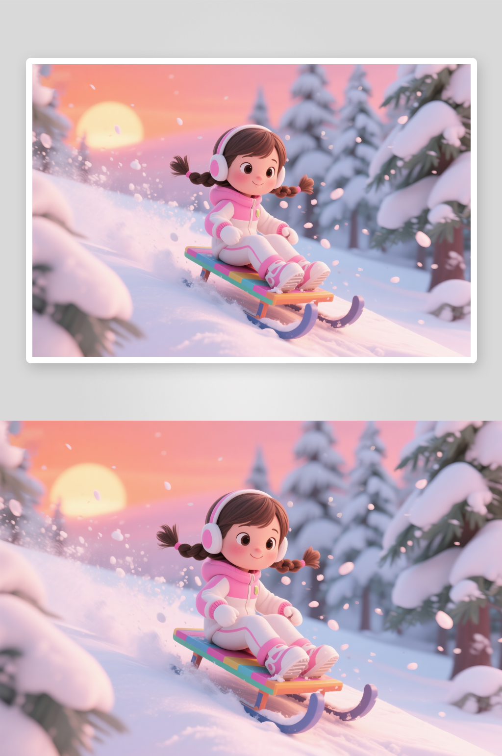 雪地滑雪冬季冬天立冬冬至卡通人物插画素材
