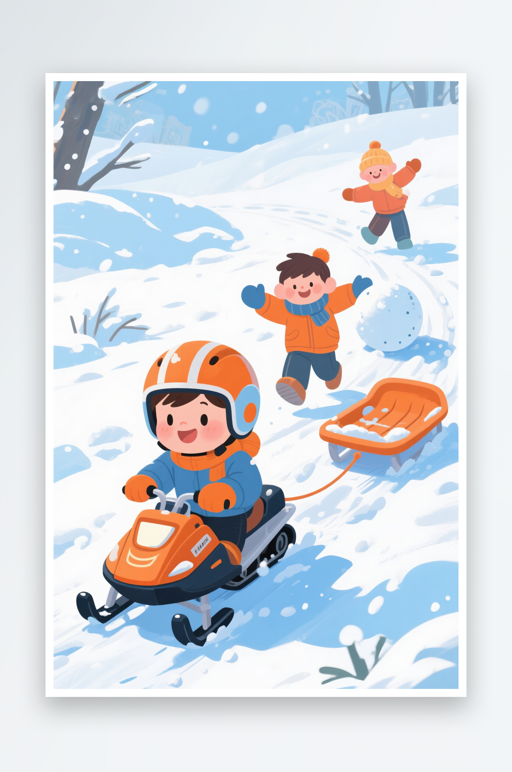 小雪大雪小孩滑雪冬季冬天立冬冬至卡通人物插画素材