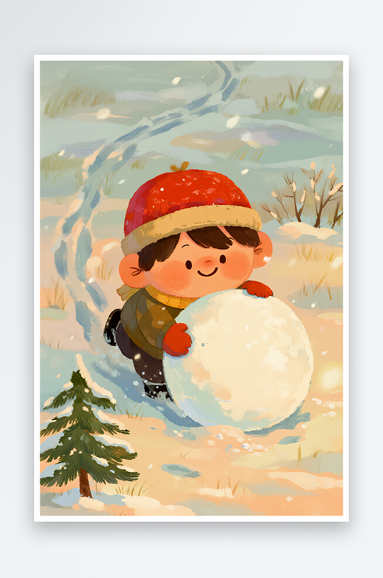 小孩雪地玩耍小雪大雪冬季冬天立冬冬至卡通人物插画-众图网