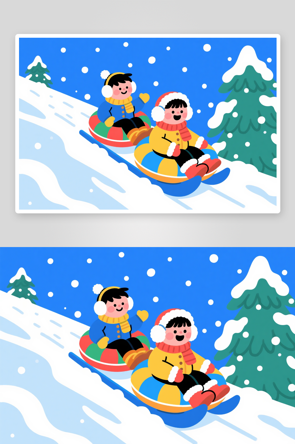 雪地玩耍冬季冬天立冬冬至卡通人物插画素材