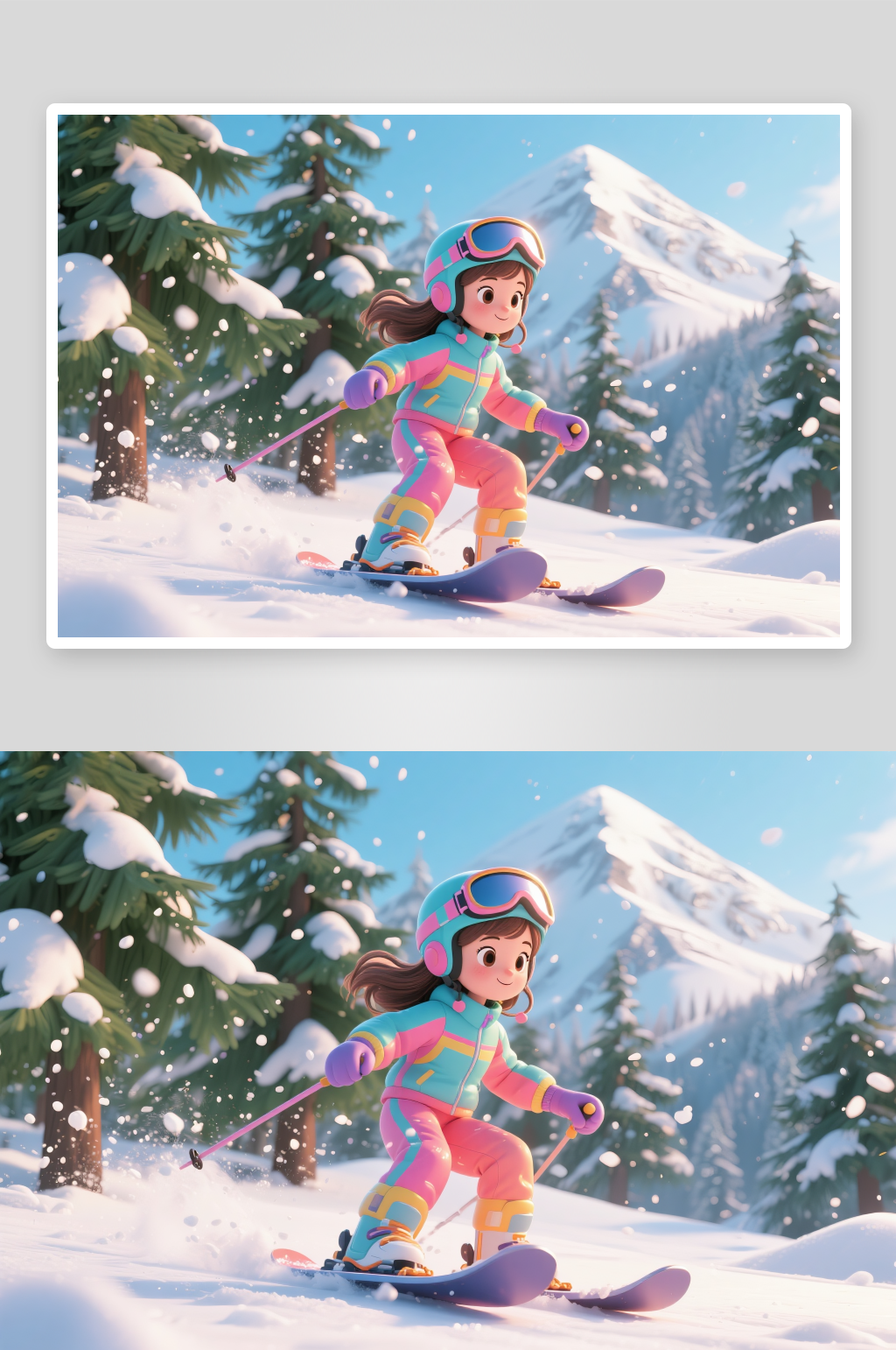 滑雪看雪冬季冬天立冬冬至卡通滑雪人物插画素材