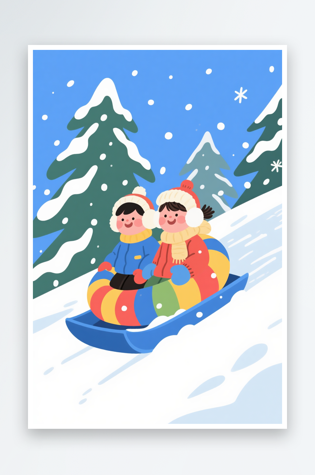 滑雪看雪冬季冬天立冬冬至卡通人物插画素材